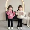 Sudadera Dulce Infantil de Cuello Redondo con Mangas de Encaje Set Primavera-Otoño, Conjunto de Dos Piezas para Niñas, Suéter Dulce Casual con Pantalones Acampanados Atuendo de Moda