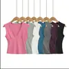 2649-26 Otoño estilo coreano ajustado sin mangas de cuello V color macarrón camiseta sin mangas