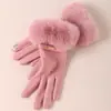 Luvas Quentes para Mulheres no Inverno, Espessadas com Lã, Fofas, à Prova de Vento, Espessadas com Lã, Adequadas para Ciclismo ao Ar Livre, Luvas Quentes com Tela Sensível ao Toque
