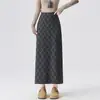 Falda de lana a cuadros retro para mujer, nueva falda midi de cintura alta de otoño e invierno, falda lápiz recta