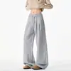 Calça de moletom americana estilo old money com bainha curva plissada para homens, calça esportiva casual de outono com perna reta, calça larga moderna e solta