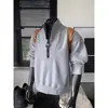 Moletom com Gola Alta e Zíper Parcial para Homens, Estilo Japonês para Primavera e Outono, Pulôver de Cor Sólida, Top Casual Versátil, Jaqueta Ampla da Moda de Marca