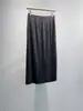 Fluido e sedoso~Saia assimétrica de cintura elástica com fenda lateral em caxemira e seda de amoreira, saia plissada grossa para outono e inverno