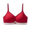 Ropa Interior de Lunares sin Costuras para Mujer con Costuras de Color Contrastante, Dulce Estilo Ballet, Push-Up para Busto Pequeño, Sujetador sin Varillas para Mujer