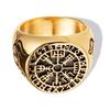 Anillo popular de titanio con runas de cuerno de vikingo europeo y americano, anillo de fundición con esfera de flor de hielo envejecida para hombre
