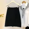 Saia Retro Francesa de Bolinhas Cinza para Mulheres, Novo Estilo Outono e Inverno, Cintura Alta, Emagrecedora, Aplicação de Renda, Saia Curta de Lã, Versátil