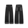 Jeans Patchwork Design de Bolinhas Americanas com Borda Rasgada Perna Reta para Homens e Mulheres Soltos High Street Perna Reta Emagrecedor Versátil Calça Longa