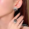 Corona de Princesa Sirena anillo de gema perla concha negra de mar profundo tahitiana flor placa aretes de circonita pulsera