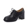 Zapatos básicos de cuero texturizado versátiles Four Seasons 2023 otoño tacón alto grueso punta cuadrada con cordones de cuero de una sola capa para mujer