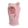 Gorro integral de orejas de oso para niños de otoño e invierno, calentador de cuello de felpa, gorro de punto grueso a prueba de viento para bebé