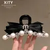 Elegante pinza de garra grande con lazo negro, moderna para cabello grueso en la parte posterior de la cabeza, pinza para recogido completo, elegante pinza de tiburón