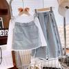 Atacado de Roupa Infantil Conjuntos para Meninas Outono e Inverno 26 Temporada Novo Estilo Conjunto de Três Peças com Salopete Jeans e Camiseta de Manga Longa para Meninas