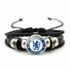 Logotipos dos Times das Cinco Maiores Ligas de Futebol Europeu Tecidos em uma Pulseira, Acessório de Mão de Couro Multicamadas Estilo Punk do Paris Saint-Germain