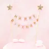 Nueva decoración de cumpleaños feliz creativa enchufe escena feliz bandera para pastel estrella de cinco puntas destello oro bandera de pancarta HB