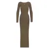 (Novo) Novo Vestido Bodycon Slim-Fit Puro e Sexy Estilo Kardashian com Decote Quadrado e Mangas Longas para Mulheres
