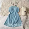 [Mismo Estilo que Yoon Eun-Hye] Traje de Baño de Punto Azul de una Pieza sin Tirantes para Mujer, Adelgazante con Aberturas y Espalda Descubierta para Vacaciones y Aguas Termales