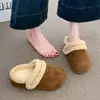 Botas de Nieve de Suela Gruesa para Aumentar la Altura, Zapatillas de Piel Abiertas por la Mitad Bidireccionales para Mujer, Calzado de Invierno Nuevo 2026 con Forro de Terciopelo, Zapatos de Algodón tipo Birkenstock
