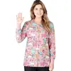 Chamarra Estampada de Manga Larga con Cuello Redondo de Amazon, Uniforme de Enfermera de Hospital Elástico, Bata de Cirugía, Cárdigan para Salón de Belleza