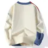 Suéter de Punto con Cuello Redondo y Bloques de Color para Hombre Otoño Invierno Holgado Talla Grande Marca de Moda Suéter Cálido de Punto Suéter Casual Perezoso Capa Base
