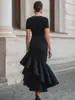 2026 Nueva Moda Femenina Transfronteriza Amazon Ajuste Delgado Elegante Dobladillo Asimétrico Vestido con Volantes