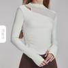 Malla hueca para yoga, ropa de manga larga para mujer, cinturón con almohadilla para el pecho, top deportivo plisado para pilates, deportes, running, fitness, manga larga
