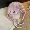 Chapéu de Tricô para Mulheres, Boina, Chapéu Aviador com Proteção para as Orelhas para Outono e Inverno, Chapéu MLB Versátil e Quente, Chapéu Trapper de Esqui