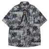 Camisa de Manga Corta Azul Marino Desgastado con Estampado de Cachemir Blanco, Mismo Estilo que la Original, con Tejido Fino, Fluido y Corte Holgado Casual para Hombre