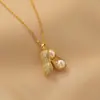 Collar con colgante de cacahuete de acero de titanio que no se decolora para mujer, cadena para la clavícula de moda simple para transmisiones en vivo de celebridades en línea, joyería versátil y moderna