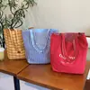 2025 Exportação Coreia do Sul Estilo Ins Carta Bolsa Grande Masculina e Feminina Xadrez Dupla Face Bolsa de Mão Ombro Tote de Lona
