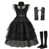 Miércoles Addams Vestido de Malla para Niñas Cosplay Venta Cruzada Dropshipping Halloween
