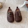 Sapatos Infantis Birkenstock 2026 Primavera/Outono Novo Estilo Sapatos Pequenos de Couro para Meninas Design Retrô Sapatos Feijão Sola Macia Sapatos de Bebê