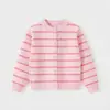 2026 Novo Cardigan Jaqueta de Tricô Fino de Algodão para Bebês Meninas Outono e Primavera Suéter Outer Listrado Rosa Infantil