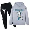 Comércio Exterior Roupas Esportivas Infantis Conjunto de Futebol CR7 Transfronteiriço Conjunto de Duas Peças Moletom com Capuz e Calça Esportiva para Crianças Grandes e Médias Roupas Infantis