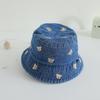 Chapéu de pescador infantil coreano, chapéu bordado jeans, chapéu de viagem para proteção solar, moda primavera e outono, chapéu de proteção solar para meninos e meninas