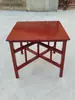 Mesa de Comedor Plegable Roja de Madera Maciza Estilo Chino, Forma Cuadrada, Color Rojo Hierro, Desmontable para Usar como Mesa de Ofrendas para Banquetes y Ceremonias de Culto