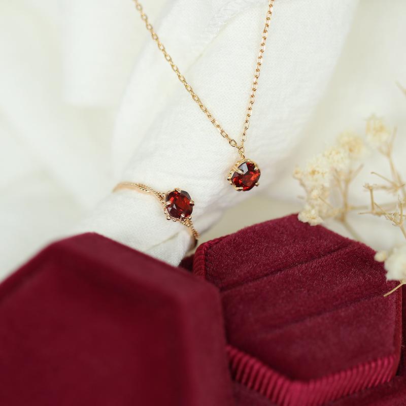 石榴石项链戒指套装