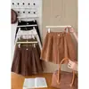 Pantalones Cortos de Pana de Pierna Ancha Estilo Japonés y Coreano Retro para Mujer Otoño e Invierno Adelgazantes Versátiles Estilo Extranjero Ropa de Abrigo Pantalones Cortos