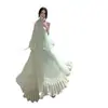 Vestido romántico estilo francés sin espalda con cuello halter con un chal de hada para vacaciones de verano en la playa en chifón rosa agua y verde lago