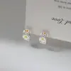 Pendientes de Botón de Plata de Ley S925 Nalan, Frescos y Elegantes, Estilo Bosque Pequeño Perfumado, Flor de Margarita de Dos Tonos, Pendientes Curvos M08447
