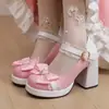 Zapatos de caramelo con encaje de lazo dulce plataforma tacones altos de suela gruesa Mary Jane zapatos de vestir 40-43 comercio exterior