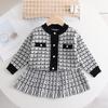 Meninas de manga comprida vestido suéter infantil outono e inverno novo estilo chanel malha de duas peças estilo ocidental vestido cardigan