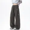 Pantalones deportivos plisados bordados blanco gris para hombre, otoño, estilo americano, caída, pantalones de fitness, marca de moda, pantalones casuales de pierna recta
