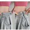 Exquisito Raro Estrella de Cinco Puntas Jeans Cintura Ajustada Artefacto Pin Pantalones de Vestir Botón de Ajuste de Cintura