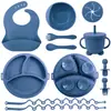Alimento Complementario Infantil Transfronterizo Vajilla de Silicona Cordón Plato para Cenar Babero Bebé Tazón Complementario Ventosa Tenedor Cuchara Bebé Aprende a Comer