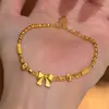 Pulsera Popular Estilo Princesa con Lazo de Xiaohongshu 2025 Nuevo Estilo Antiguo Cuentas Pequeñas de Oro Oro Roto Oro Cepillado Pulsera