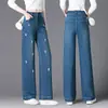 Jeans de mujer bordados y adornados con pedrería, nuevo estilo otoño 2026, pantalones de pierna ancha de corte slim, pantalones rectos de cintura alta que estilizan