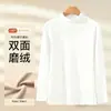 Roupa Íntima Térmica Personalizada Masculina Outono/Inverno Face Dupla Escovada Gola Média Espessada Geradora de Calor Camada Base Roupa Íntima Camiseta de Manga Longa