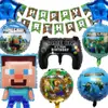 Decorações de Festa Temáticas de Minecraft em Estoque: Banner de Aniversário Infantil Minerador, Topper de Bolo, Conjunto de Balões