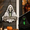 Decoración de Bienvenida Luminosa de Madera para Halloween Calavera Fantasma de Múltiples Capas Letrero de Puerta Colgante Luminoso para Pasillo Pared