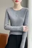 Suéter de punto sin costuras de cuello redondo, corte holgado, listo para usar, directo de un fabricante elegante, cómodo y entallado, gris premium para mujer